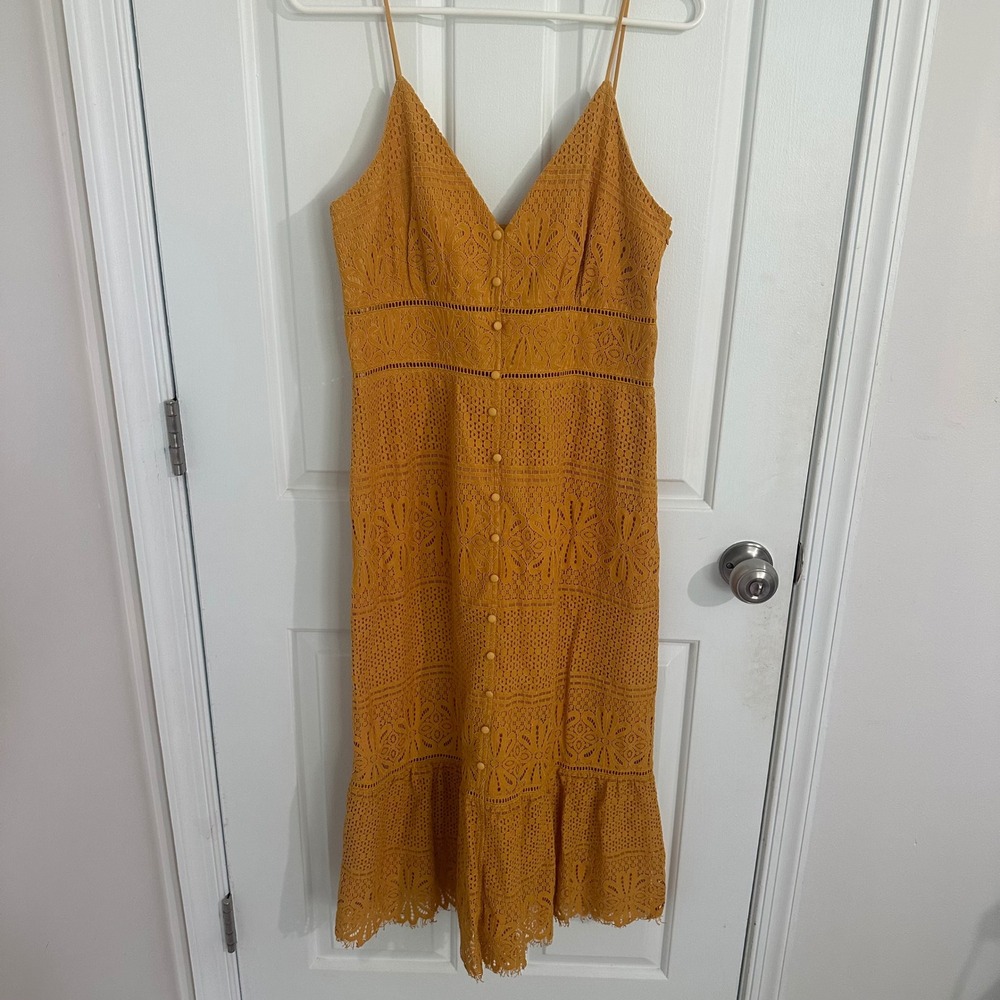 Lulu's Mustard Yellow Lace Midi Dress